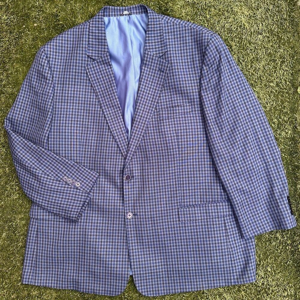 Oak Hill Denim Plaid Sport Coat Classic Double Button Single Breast Blazer 3XLT